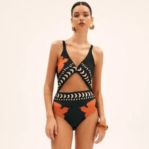Commense Bird Print Cutout One Piece Swimsuit NEW, Size M - Picture 1 of 14